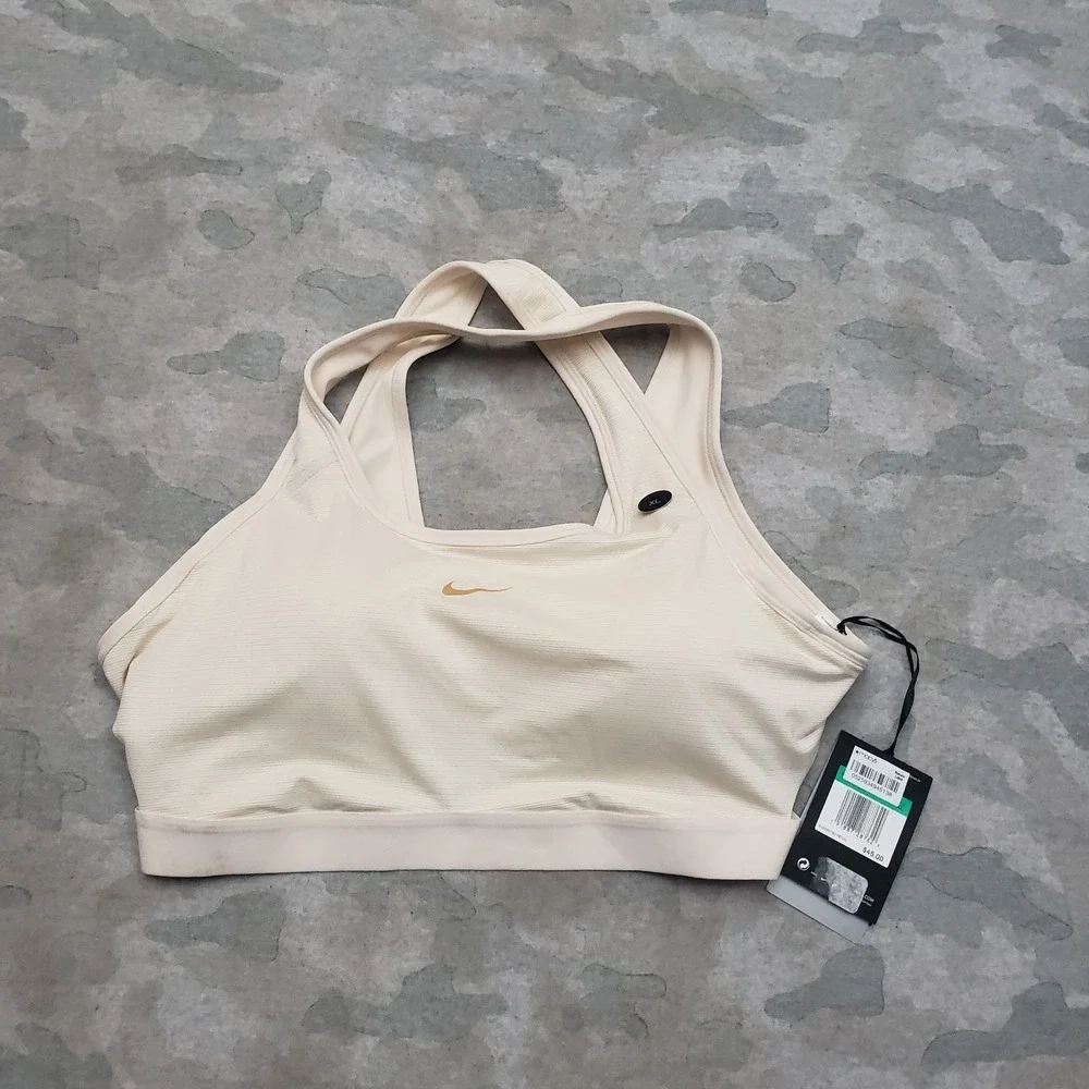 Nike Sports Bra Womens XL Beige Dri-Fit Pullover Running Fitness Gym Outdoors